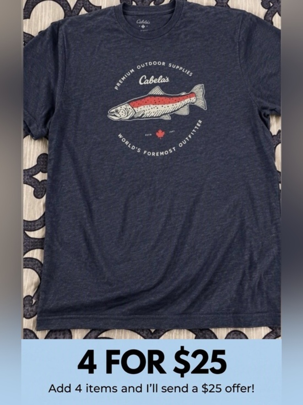 Cabela’s Fishing Graphic Cotton Blend Outdoor Adventure T-Shirt Size 2XL